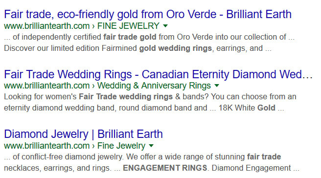 Brilliant Earth markets itself online as selling "fair trade" gold, which is does not offer.